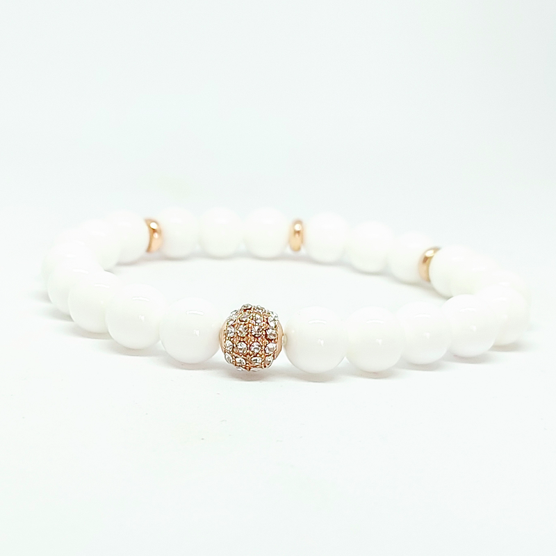  Fehér Kagyló gyöngy karkötő Rose Gold cirkon gyönggyel 